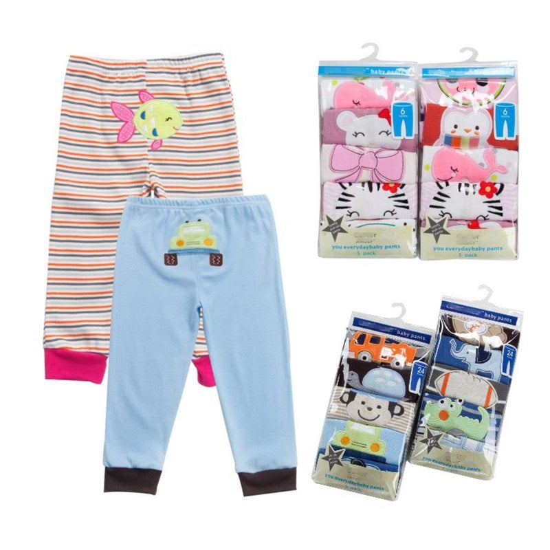 Monvecle Unisex Baby Multi Pieces Newborn to Toddler Cotton Long Pants Shorts Gift Sets 5pcs Random Color -Boy Pants 3M - Image 2